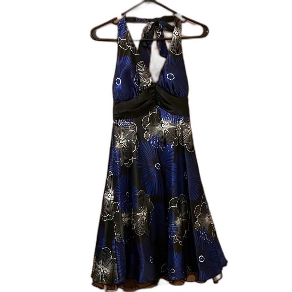 Speechless Y2K Black Blue Formal Halter Neck Layered Tulle Ruffle Dress Size 3